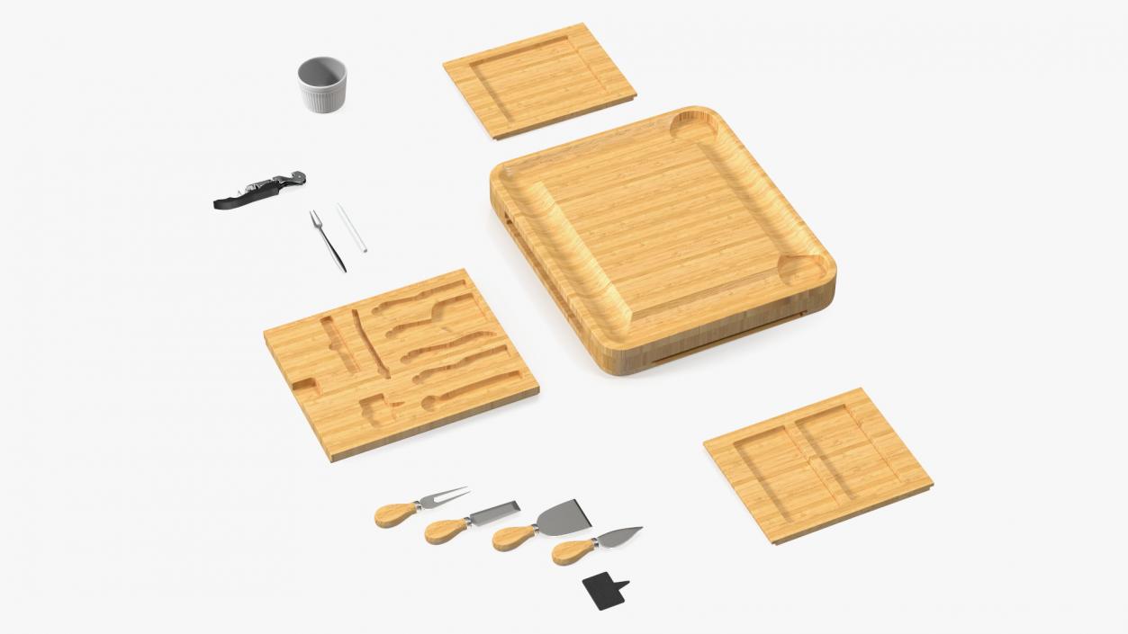 3D Bamboo Cheese Board with Cutlery Set