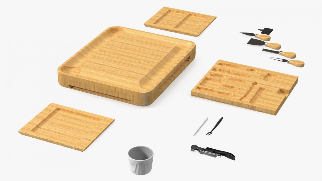 3D Bamboo Cheese Board with Cutlery Set