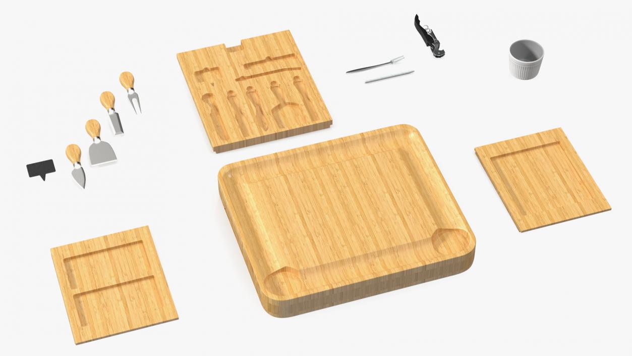 3D Bamboo Cheese Board with Cutlery Set