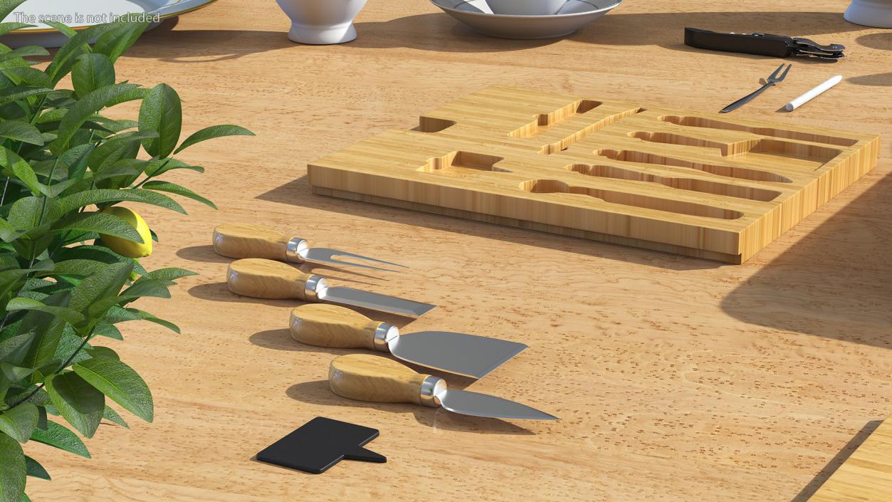 3D Bamboo Cheese Board with Cutlery Set