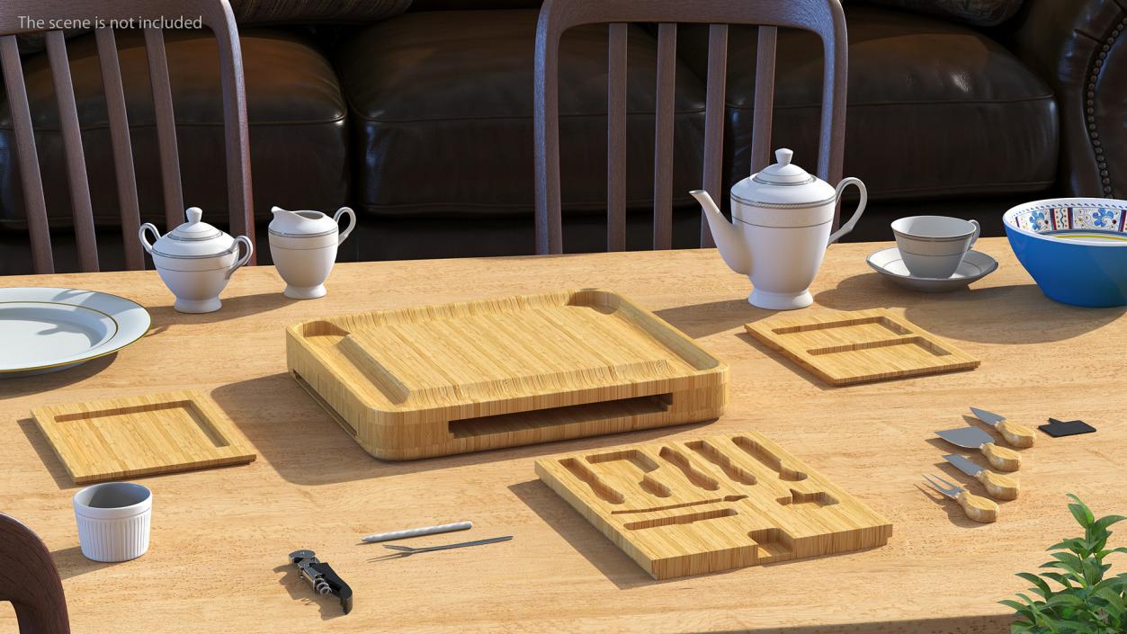 3D Bamboo Cheese Board with Cutlery Set