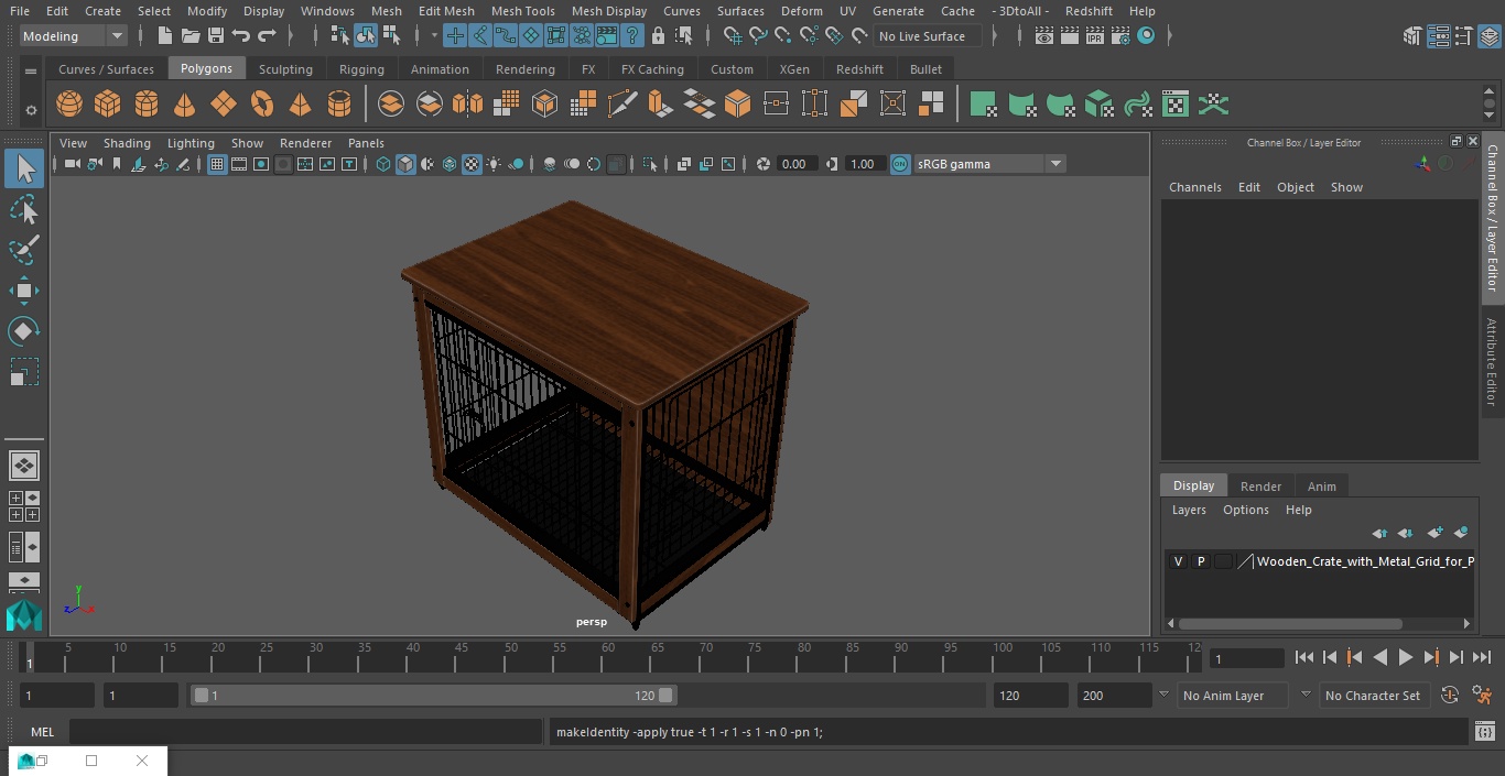 Wooden Crate with Metal Grid for Pets 3D