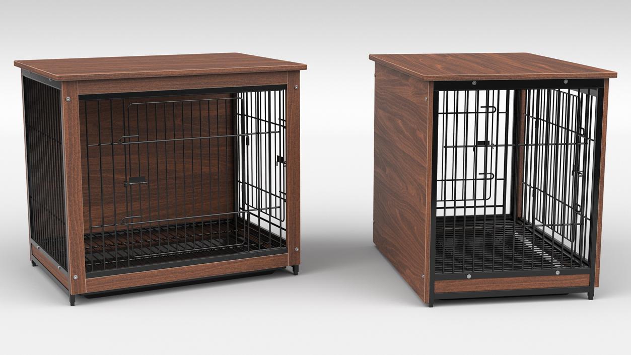 Wooden Crate with Metal Grid for Pets 3D