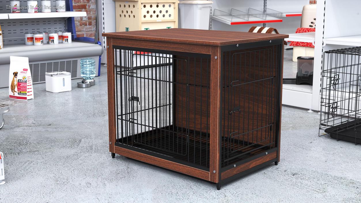 Wooden Crate with Metal Grid for Pets 3D