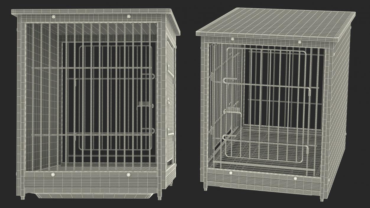 Wooden Crate with Metal Grid for Pets 3D