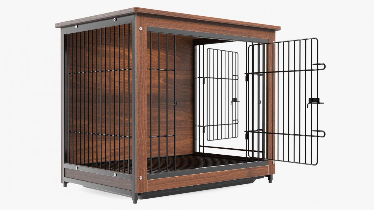 Wooden Crate with Metal Grid for Pets 3D