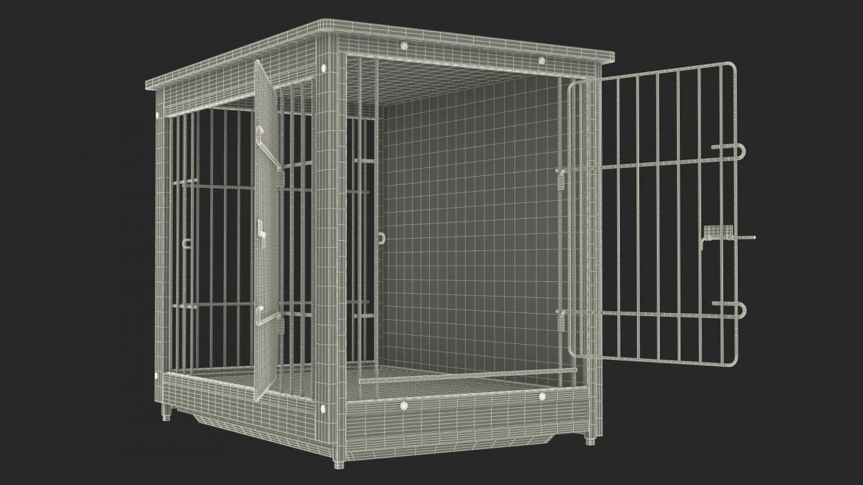 Wooden Crate with Metal Grid for Pets 3D