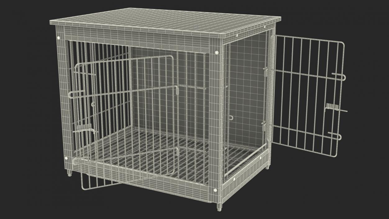 Wooden Crate with Metal Grid for Pets 3D