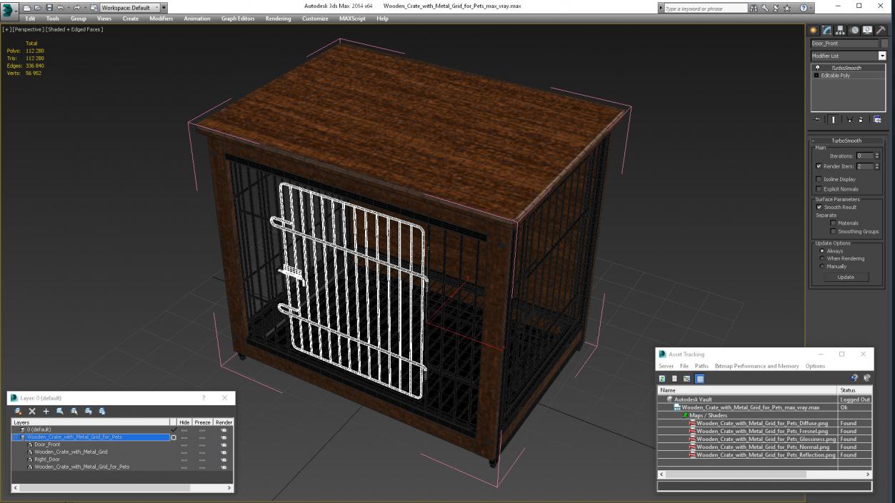 Wooden Crate with Metal Grid for Pets 3D