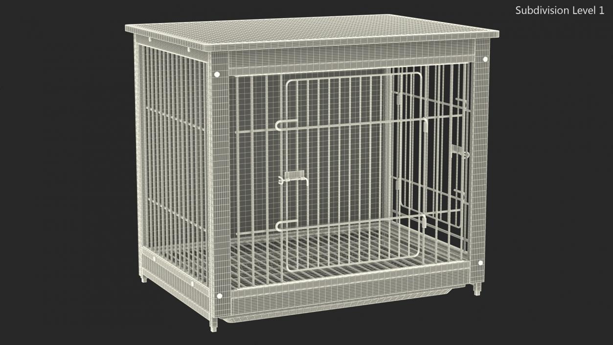 Wooden Crate with Metal Grid for Pets 3D