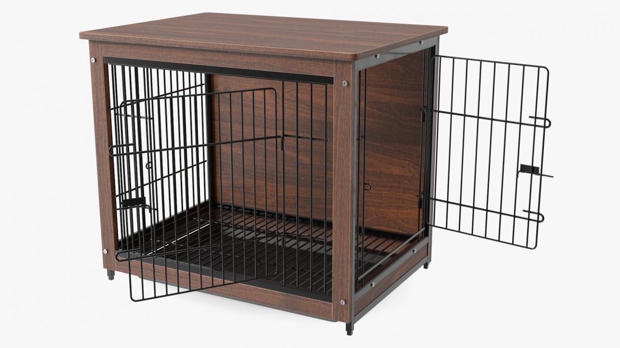 Wooden Crate with Metal Grid for Pets 3D