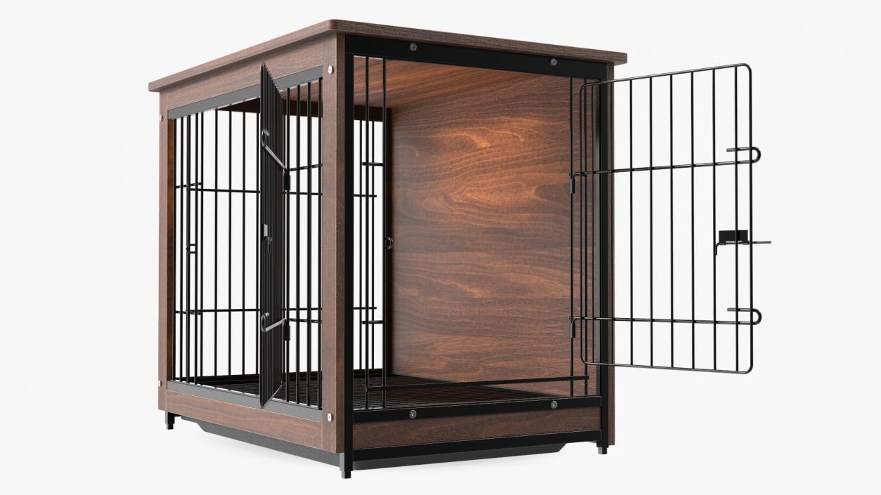 Wooden Crate with Metal Grid for Pets 3D