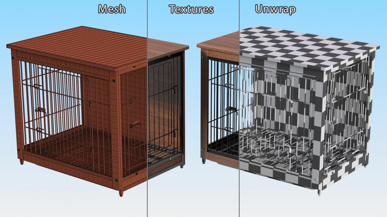 Wooden Crate with Metal Grid for Pets 3D