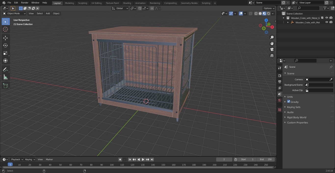 Wooden Crate with Metal Grid for Pets 3D