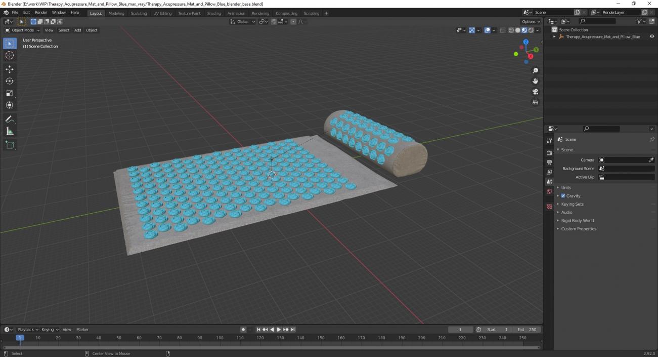 Therapy Acupressure Mat and Pillow Blue 3D model