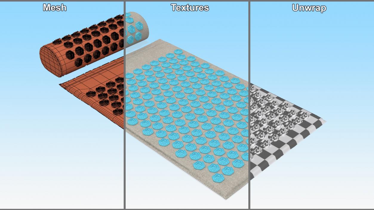 Therapy Acupressure Mat and Pillow Blue 3D model