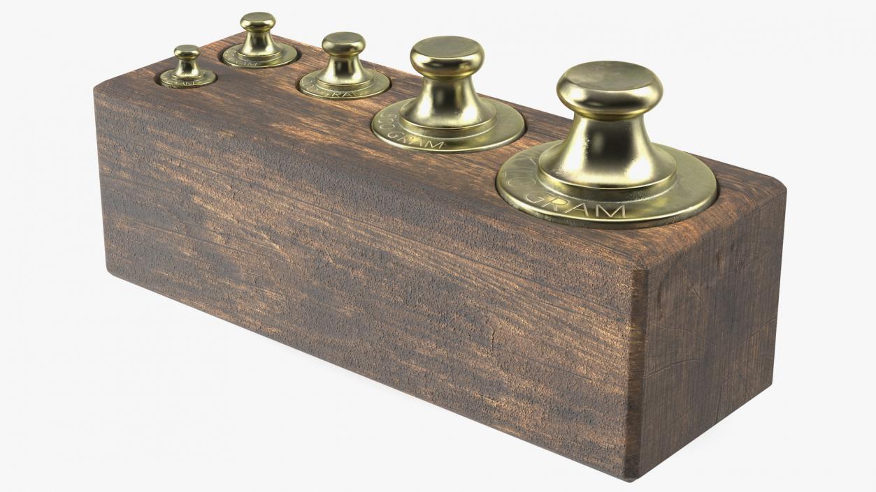 3D Antique Balance Scale Weights in Wooden Box model