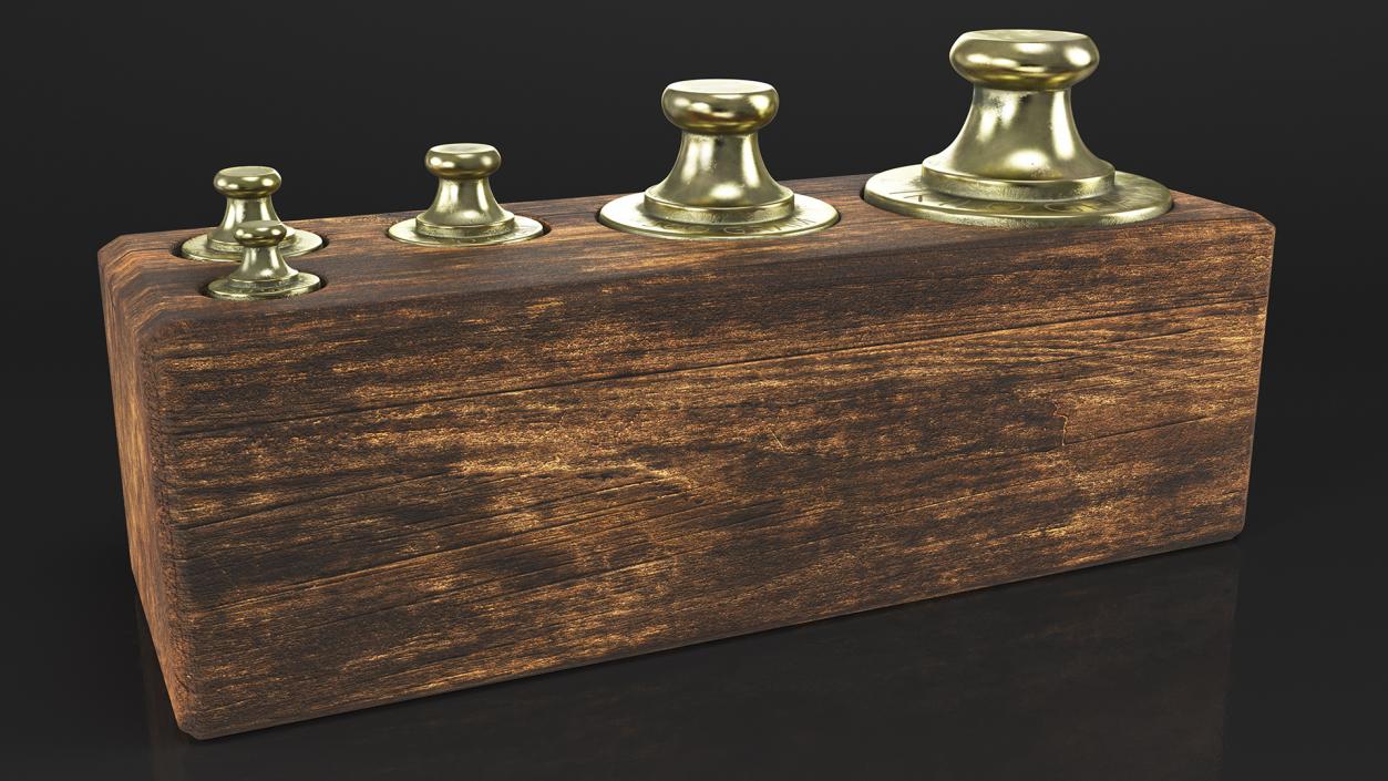 3D Antique Balance Scale Weights in Wooden Box model