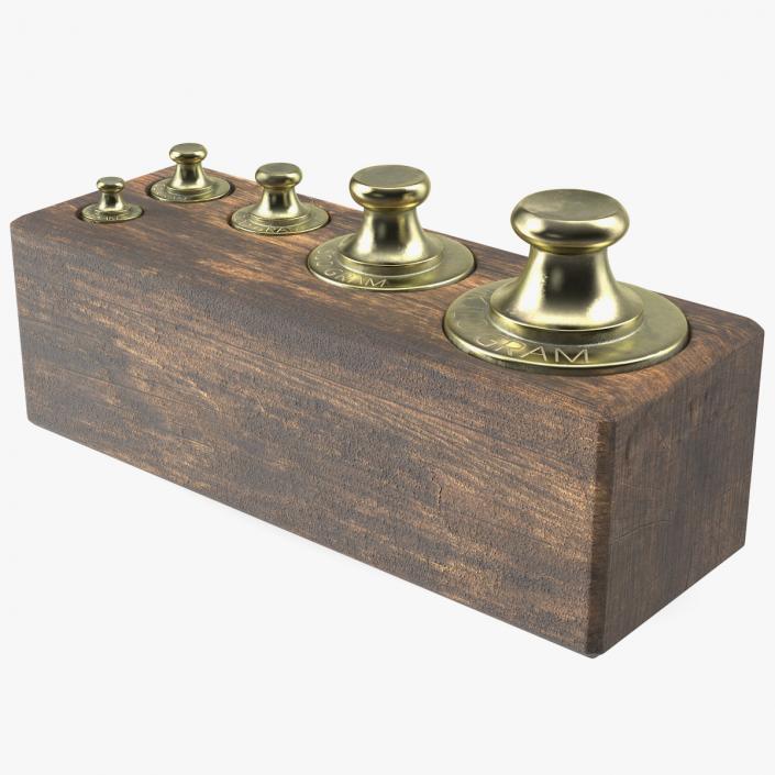 3D Antique Balance Scale Weights in Wooden Box model