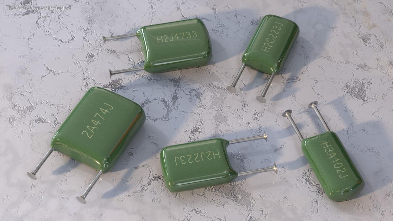 3D Mylar Polyester Film Capacitor Soldered Set model