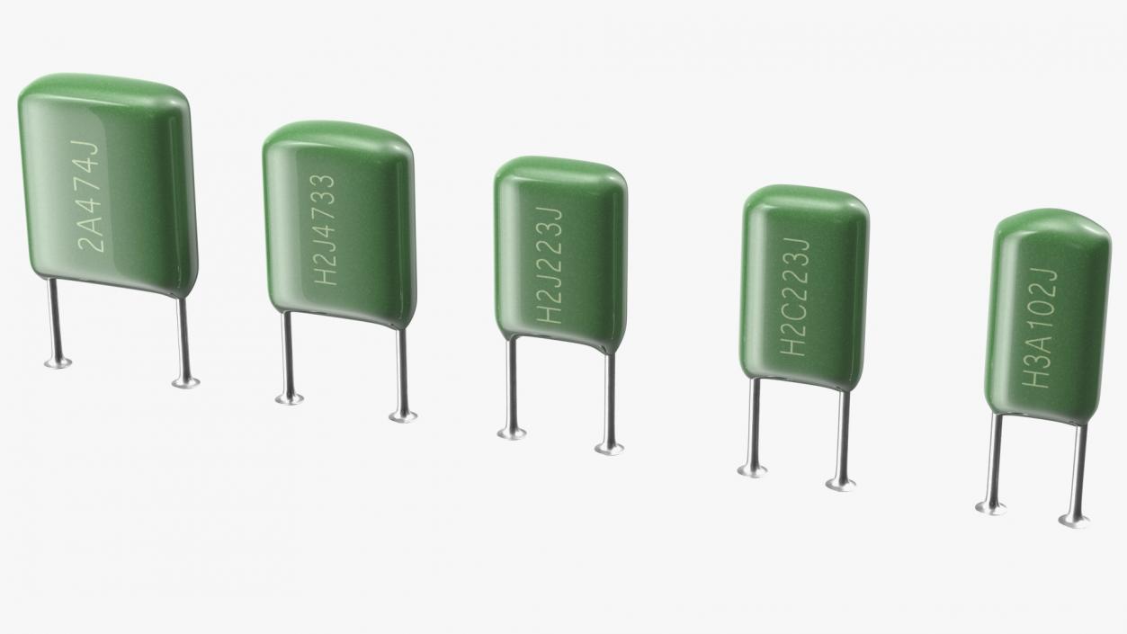 3D Mylar Polyester Film Capacitor Soldered Set model