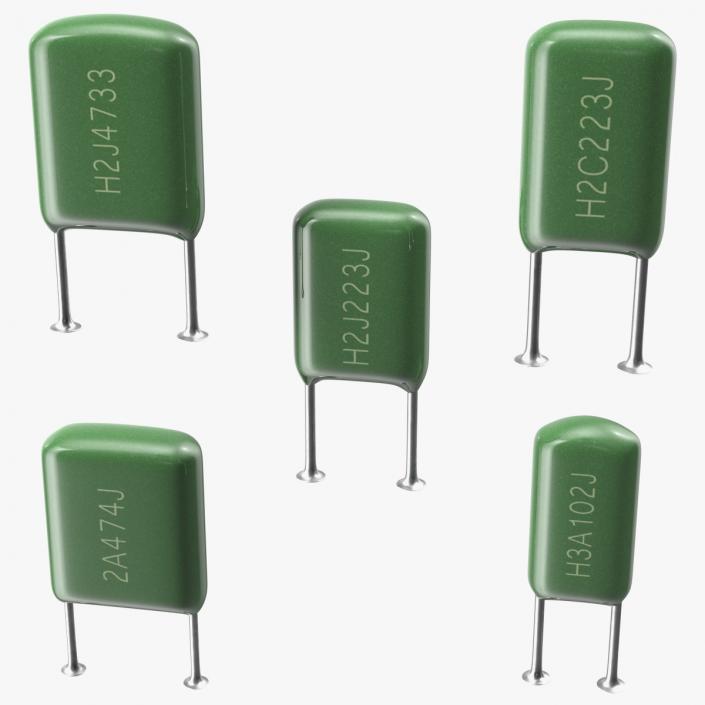 3D Mylar Polyester Film Capacitor Soldered Set model