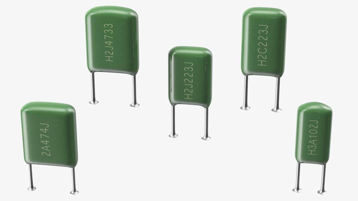 3D Mylar Polyester Film Capacitor Soldered Set model