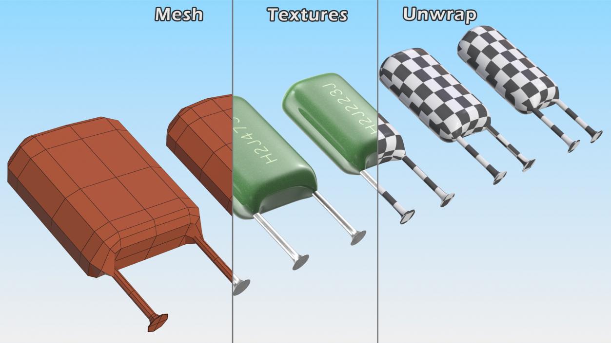 3D Mylar Polyester Film Capacitor Soldered Set model