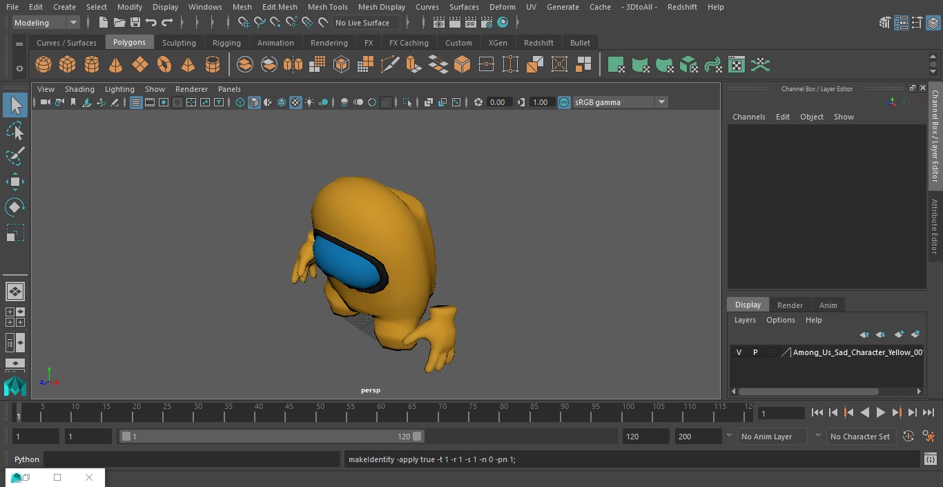 Among Us Sad Character Yellow 3D model