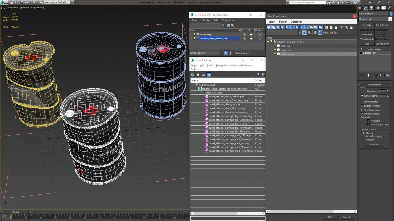 3D model Ethanol Metal Barrels Set