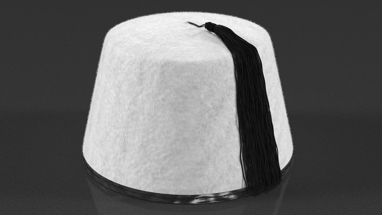 Traditional Arabic White Fez Hat With Black Tassel Fur 3D model