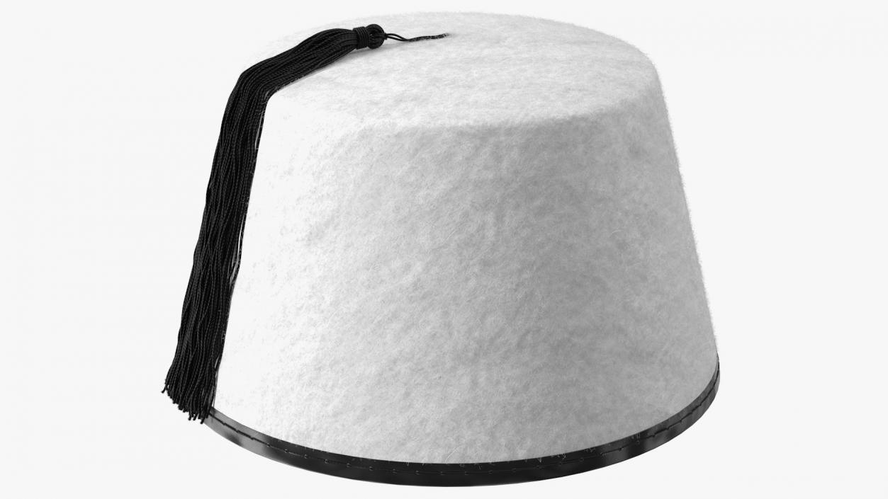 Traditional Arabic White Fez Hat With Black Tassel Fur 3D model