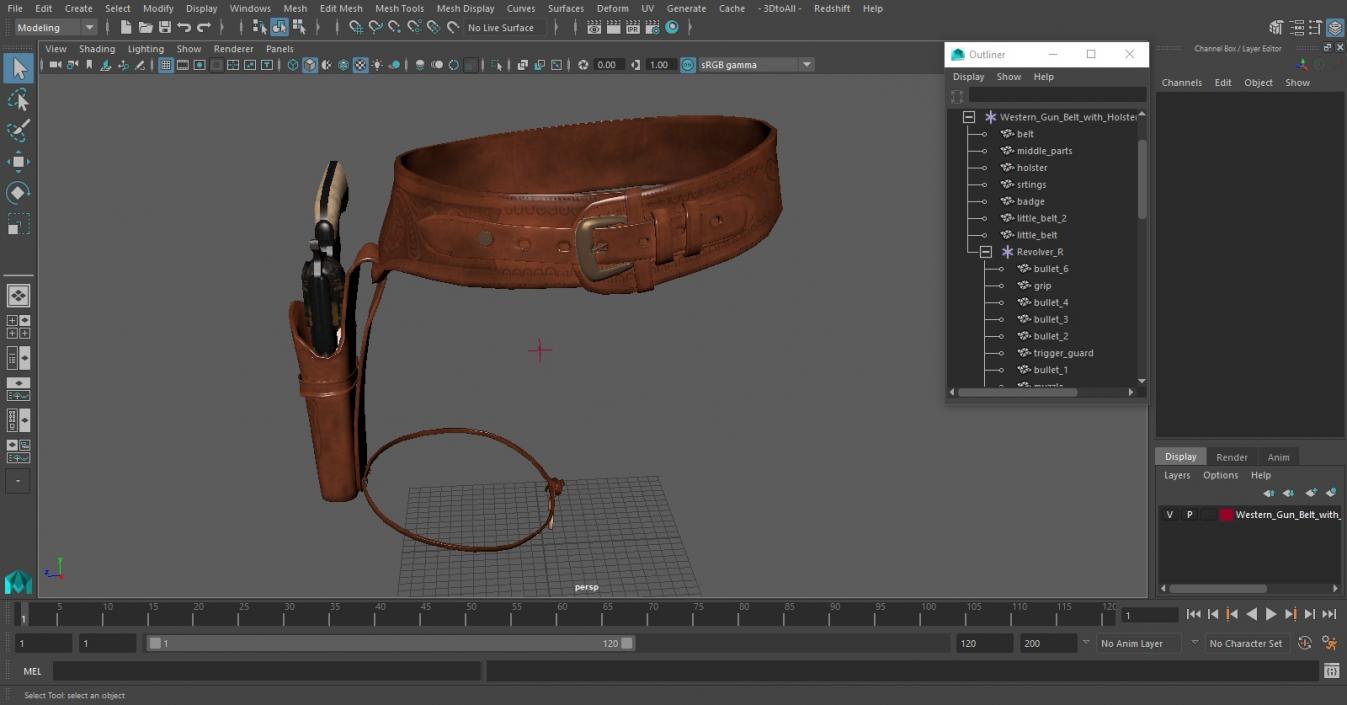 3D model Western Gun Belt with Revolver