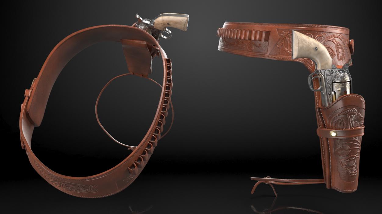 3D model Western Gun Belt with Revolver