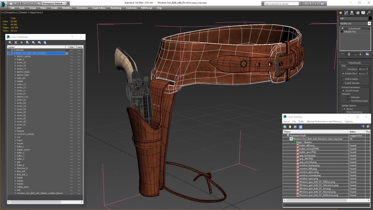 3D model Western Gun Belt with Revolver