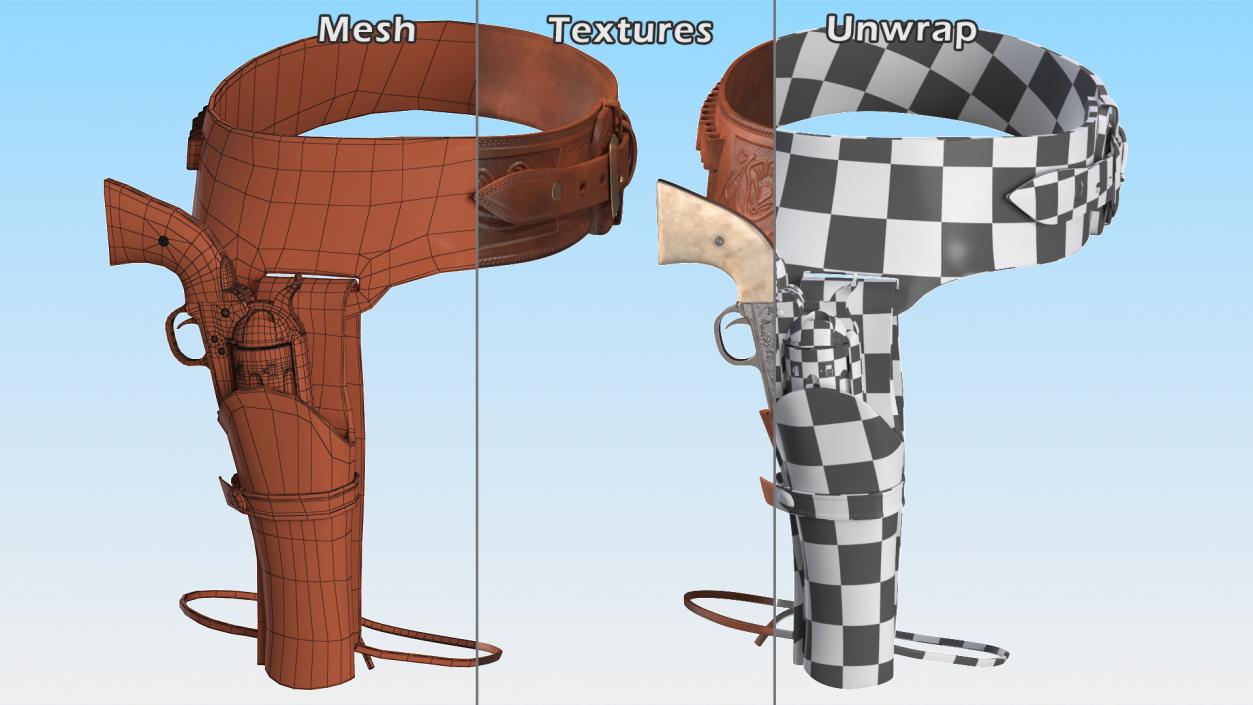 3D model Western Gun Belt with Revolver