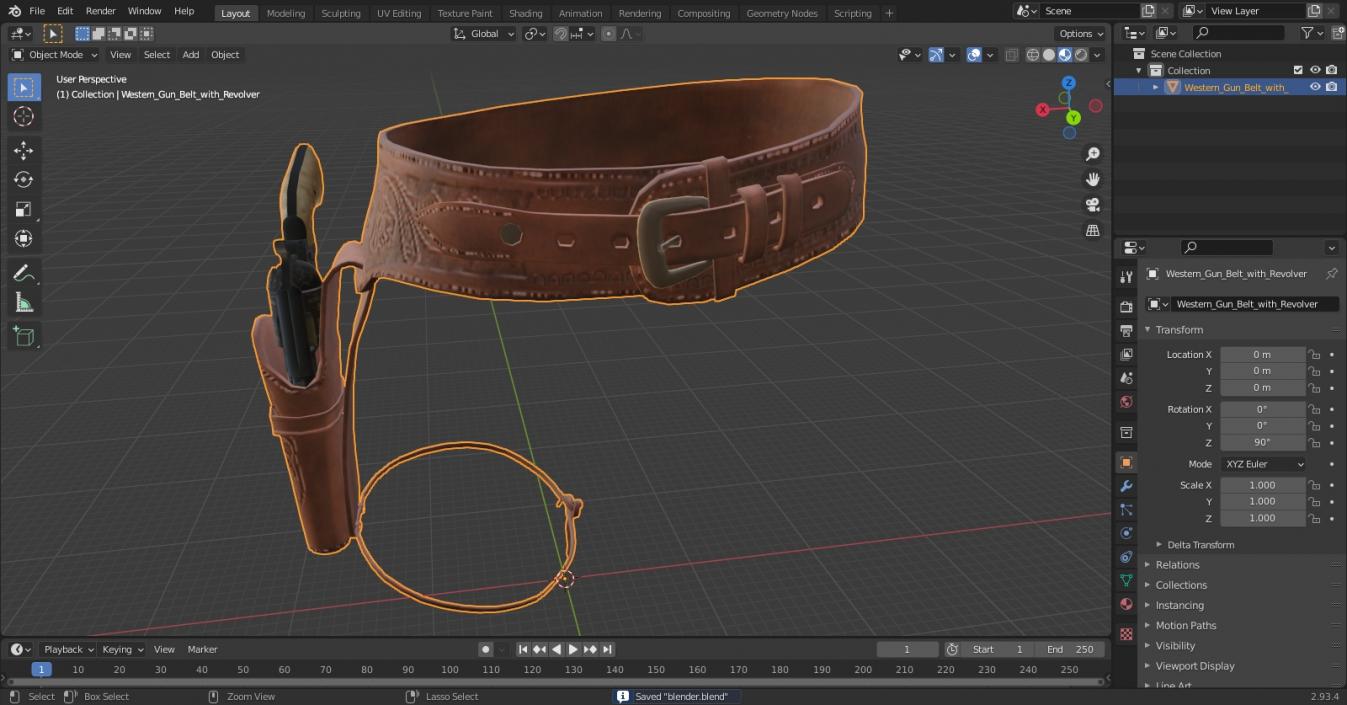 3D model Western Gun Belt with Revolver