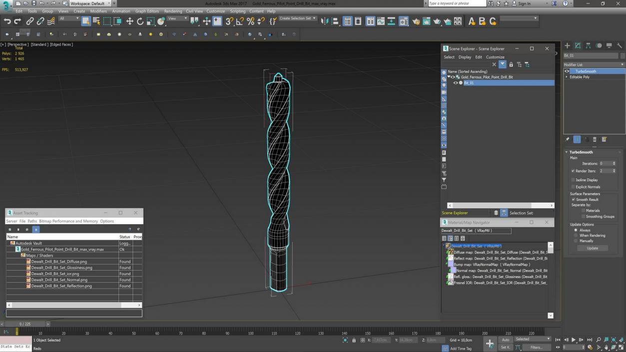 Gold Ferrous Pilot Point Drill Bit 3D model