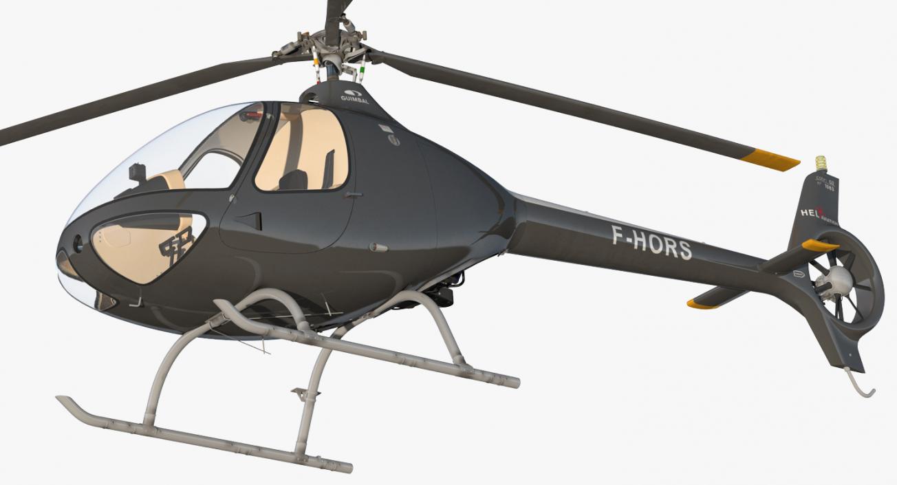 Helicopter Guimbal Cabri G2 Rigged 3D model