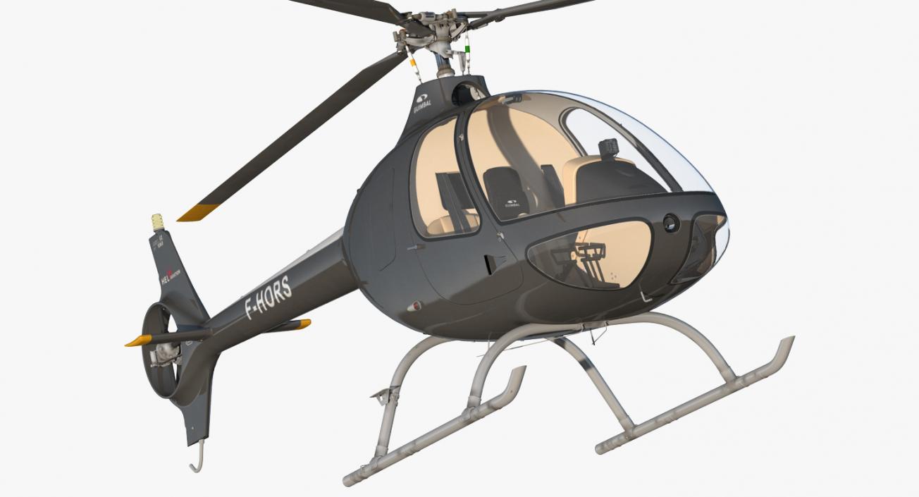 Helicopter Guimbal Cabri G2 Rigged 3D model