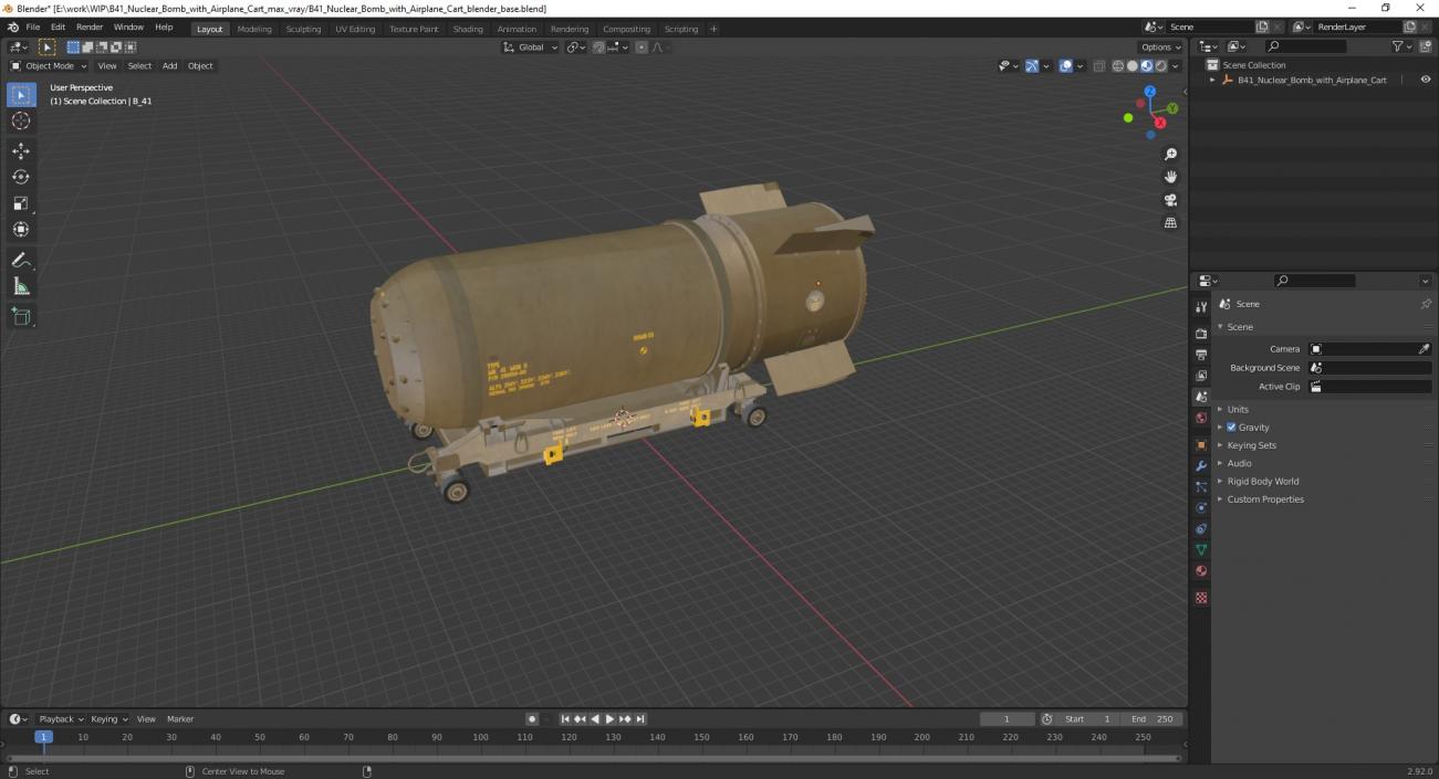 3D model B41 Nuclear Bomb with Airplane Cart