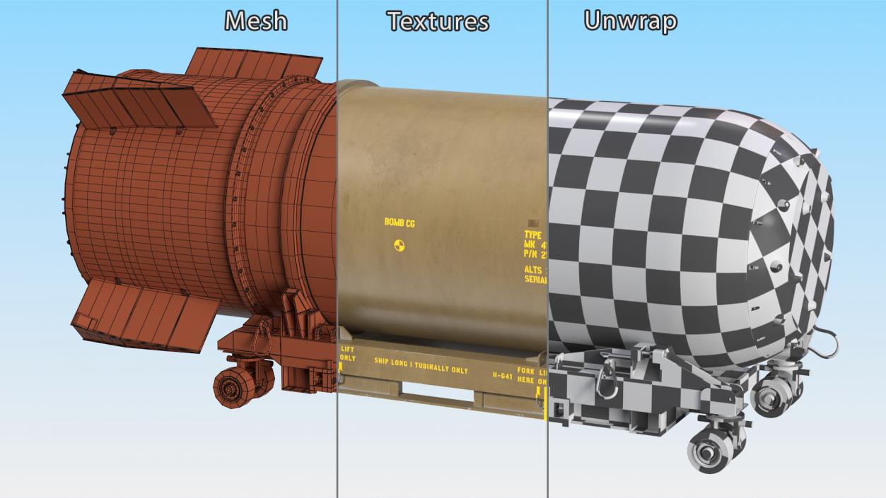 3D model B41 Nuclear Bomb with Airplane Cart