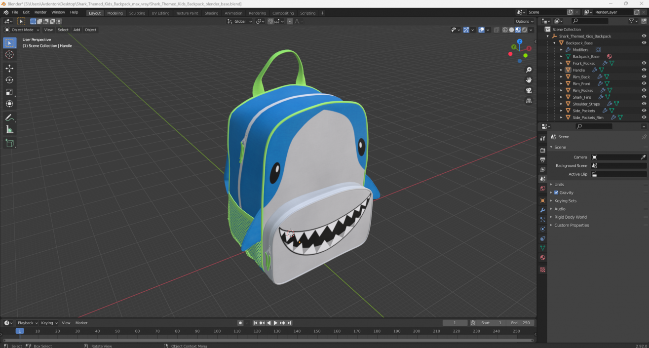 3D Shark Themed Kids Backpack