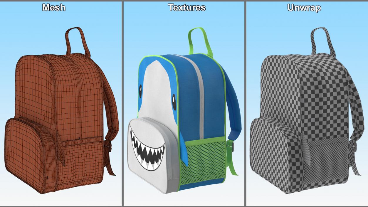 3D Shark Themed Kids Backpack