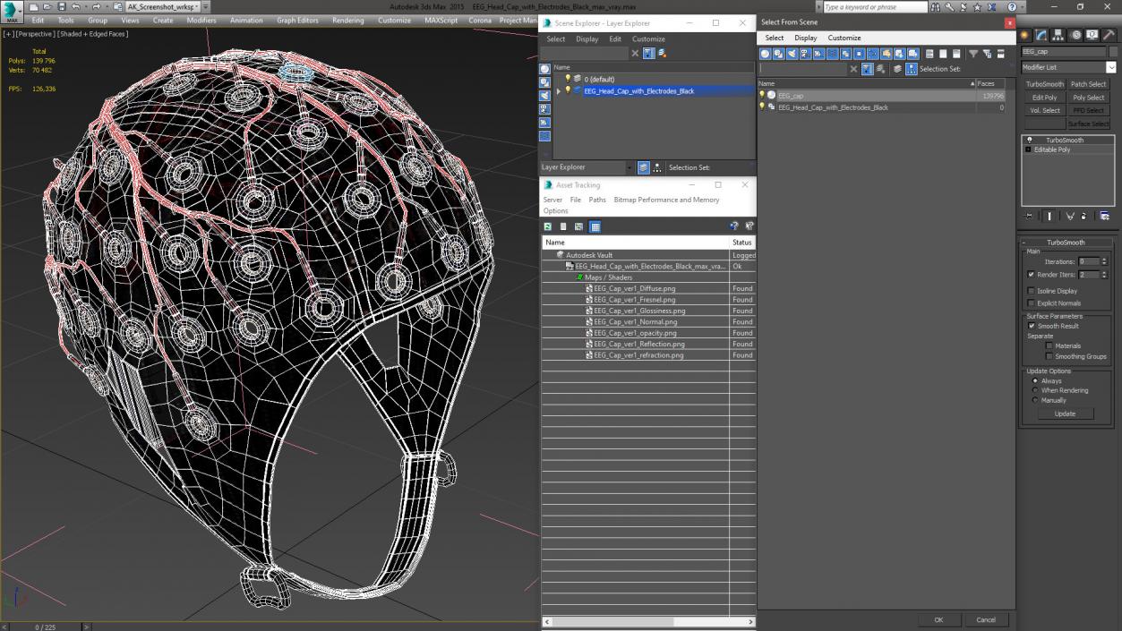 EEG Head Cap with Electrodes Black 3D model