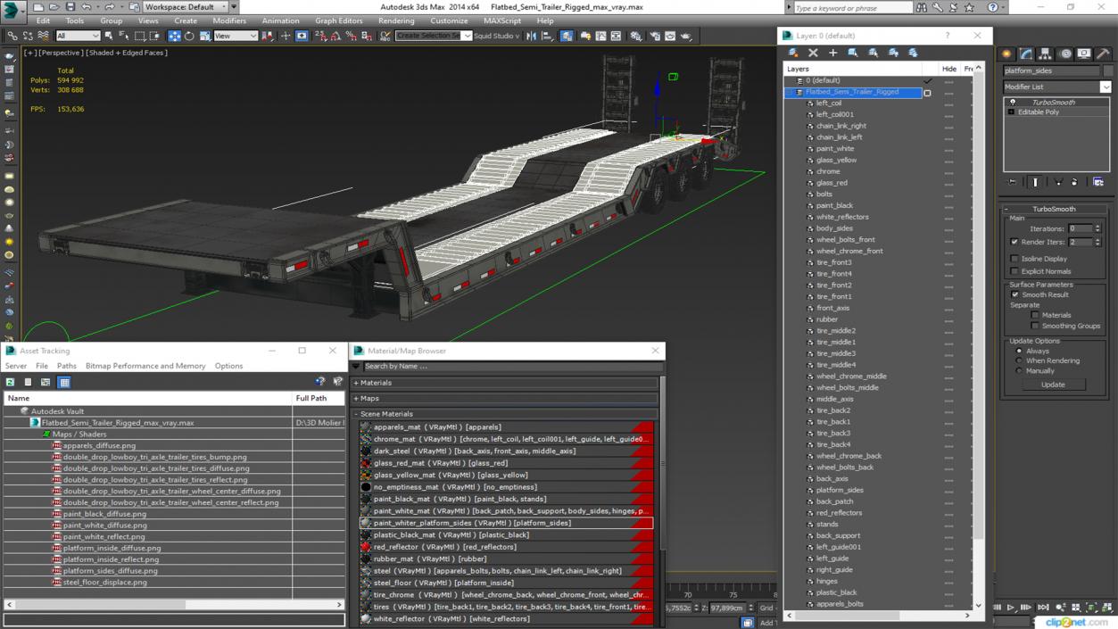 Flatbed Semi Trailer Rigged 3D