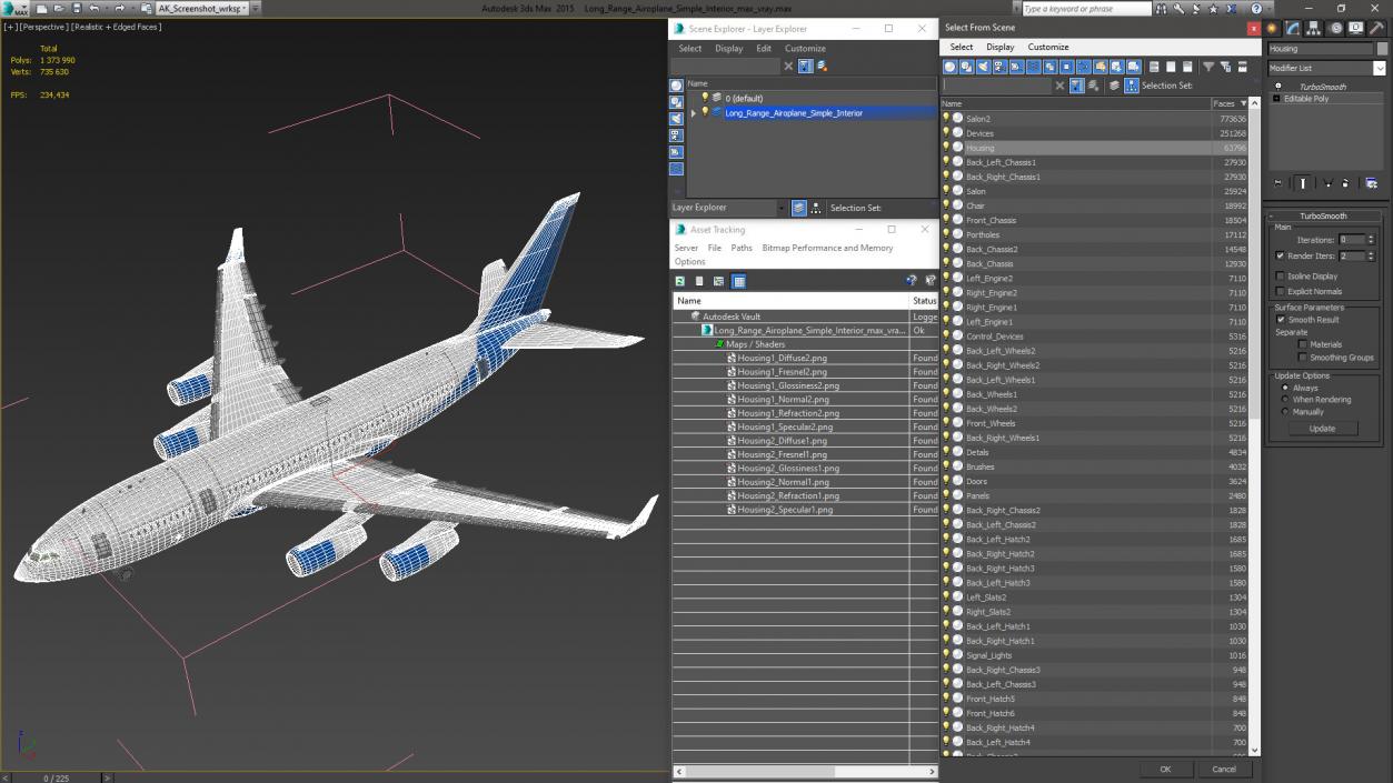 3D Long Range Airoplane Simple Interior