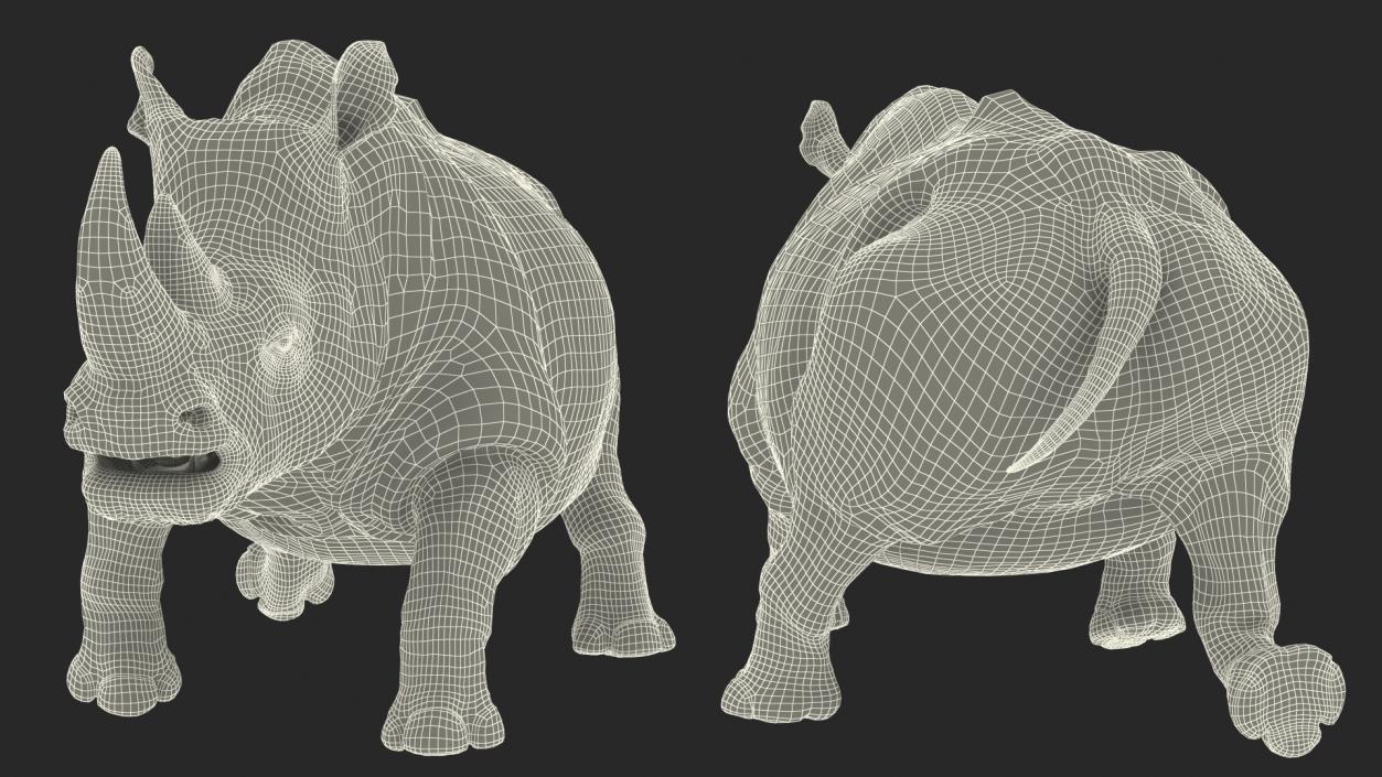 3D Rhino Adult Walking Pose Fur model