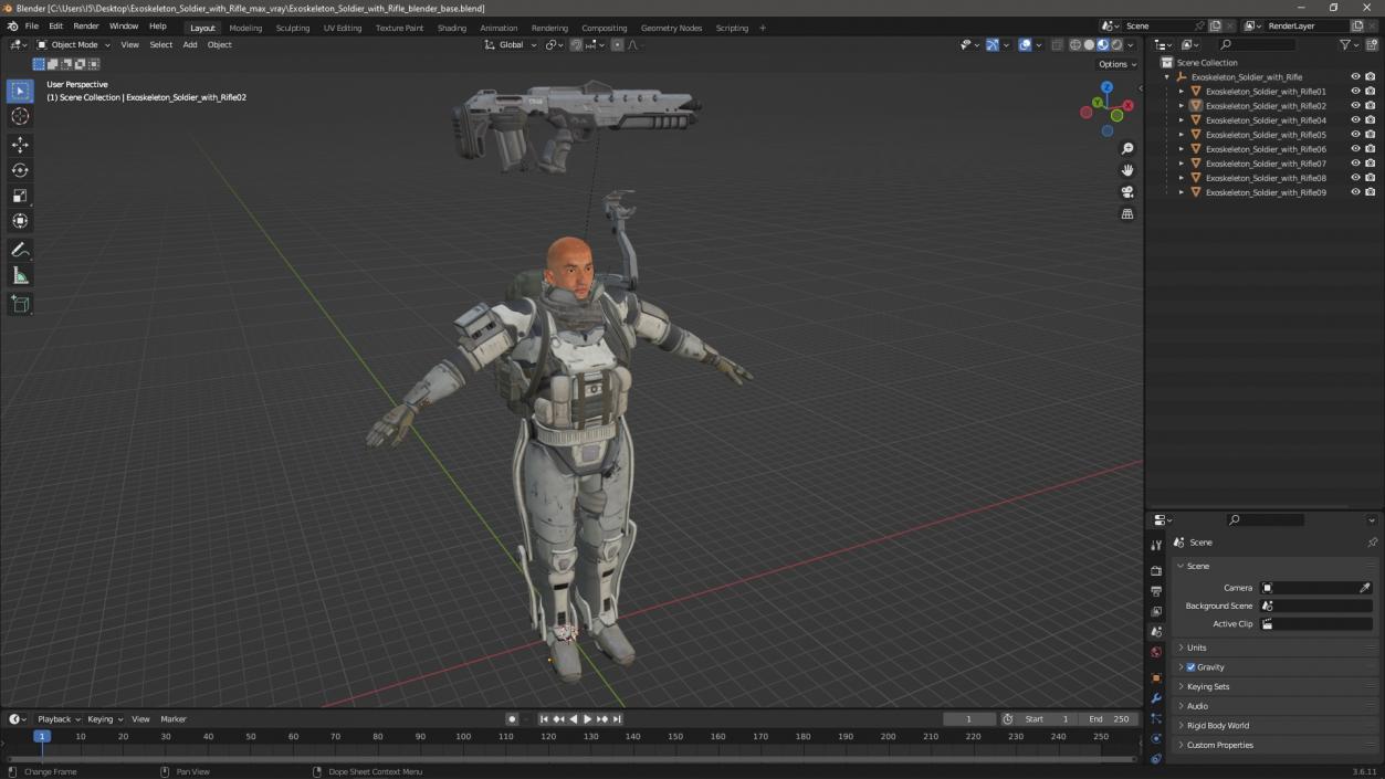 3D model Exoskeleton Soldier with Rifle