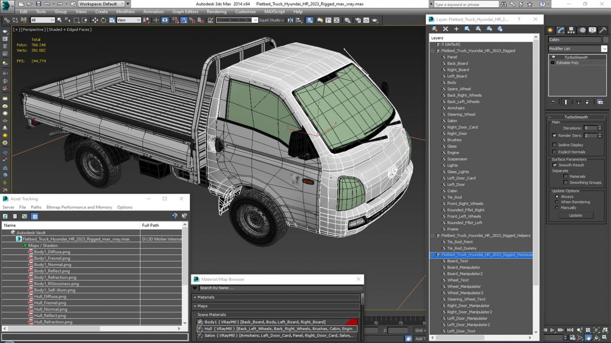 3D model Flatbed Truck Hyundai HR 2023 Rigged for Maya